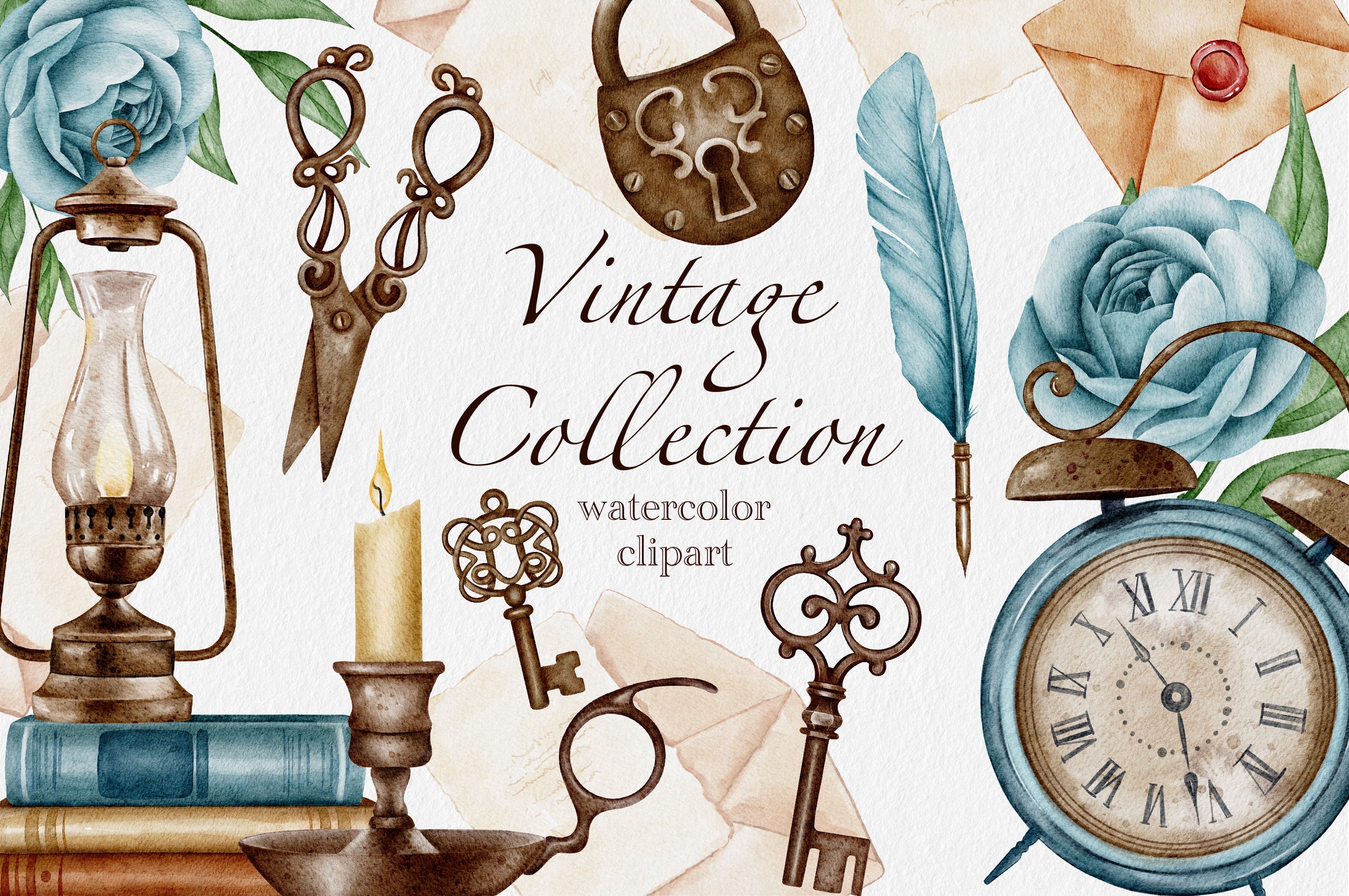 Watercolor vintage clipart cover image.