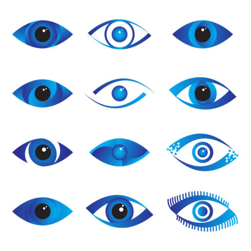 Abstract Vector Blue and Black 12 Eye Logo Bundle Different Eyes Icon Set cover image.