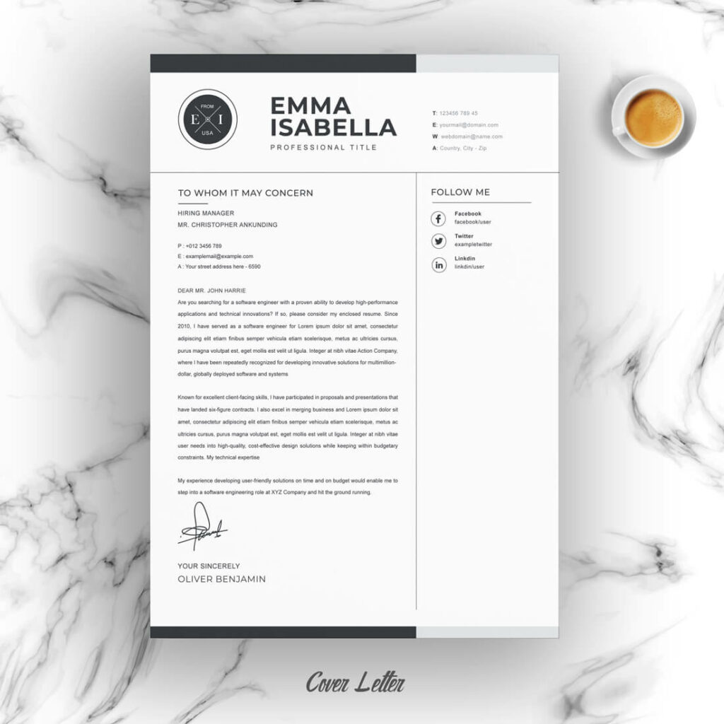 Clean Resume Template | CV Template | Word Format | Pages - MasterBundles
