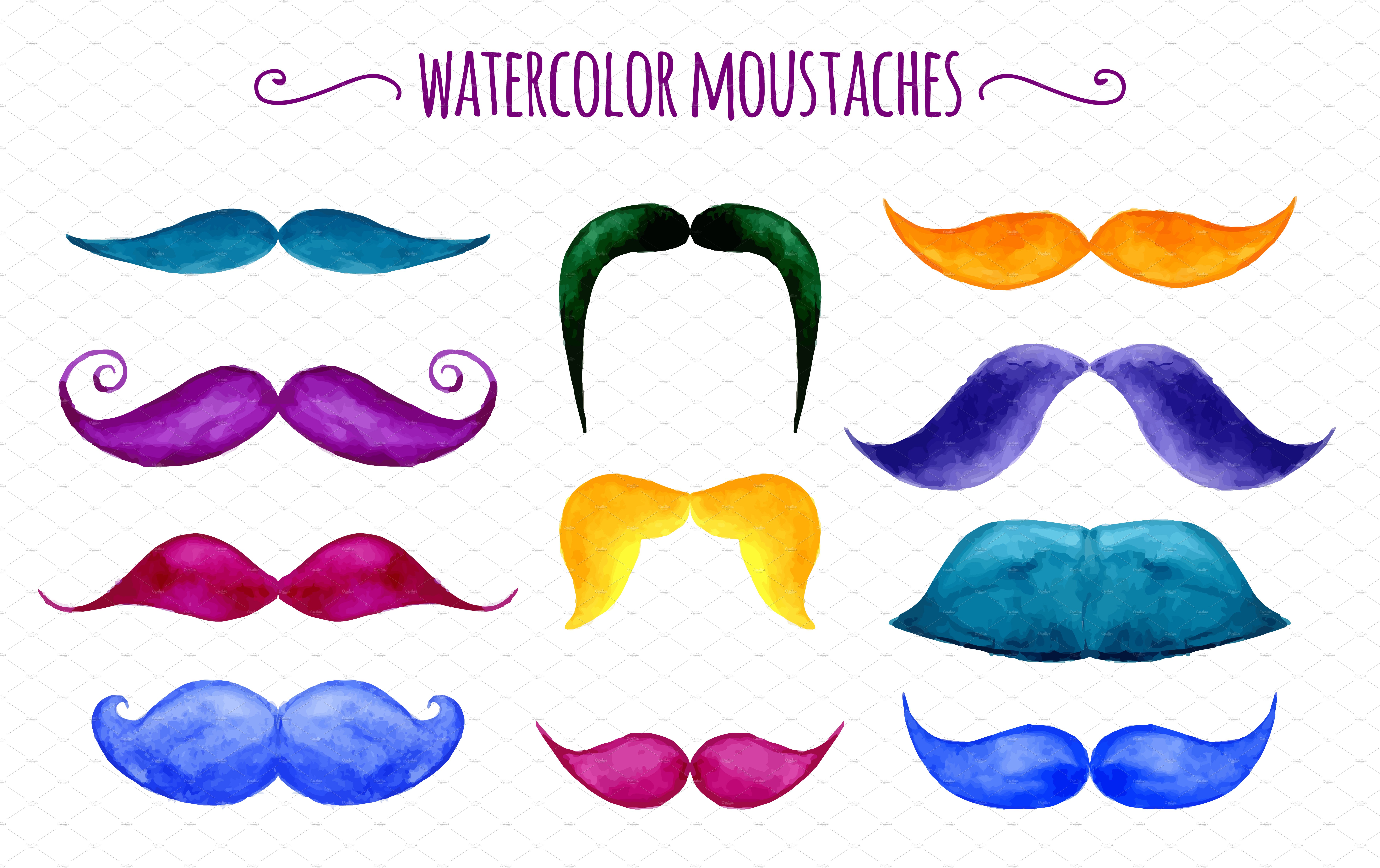 Watercolor vector moustaches cover image.
