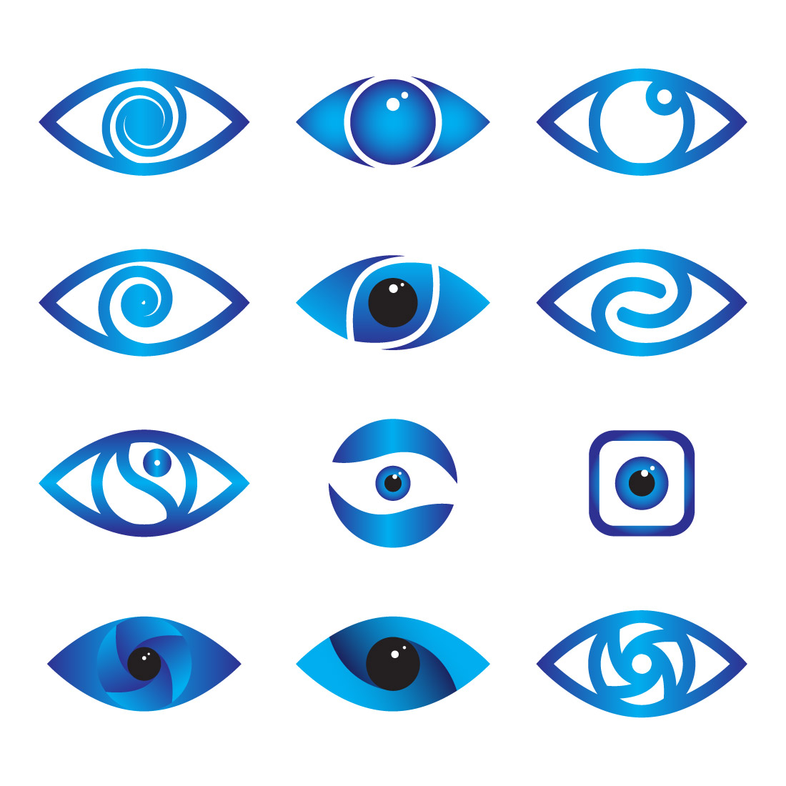 Abstract Vector 12 Blue Eye Logo Bundle Different Eyes Icon Set preview image.