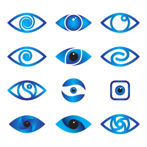 Abstract Vector 12 Blue Eye Logo Bundle Different Eyes Icon Set cover image.