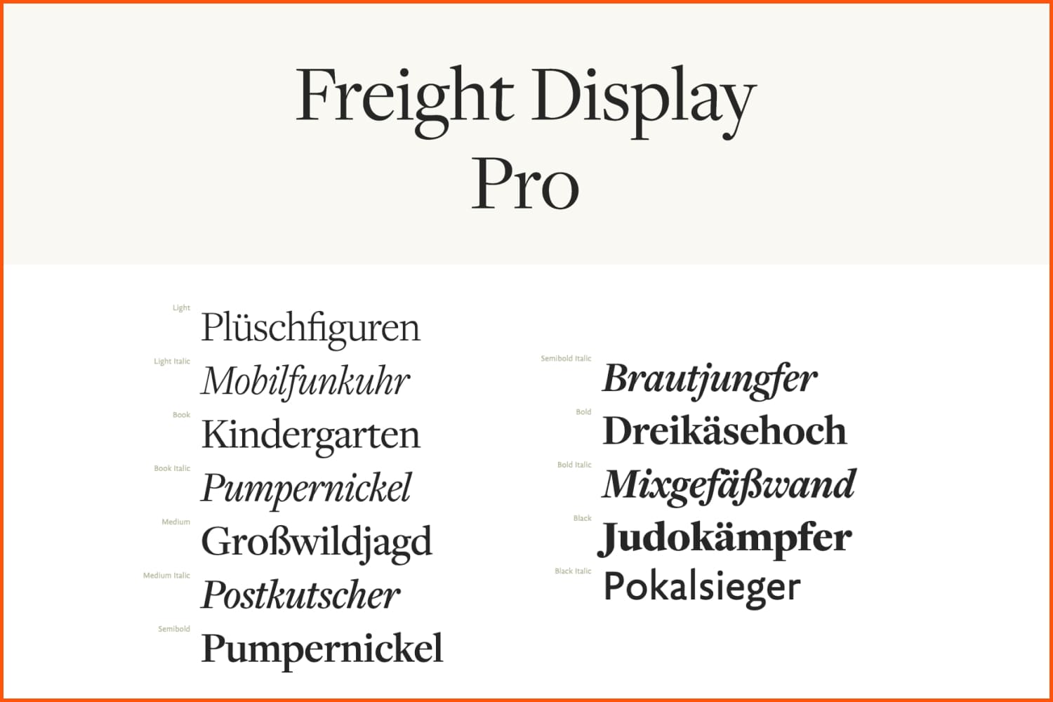 Text in different Freight Display Pro fonts in black on a white background.