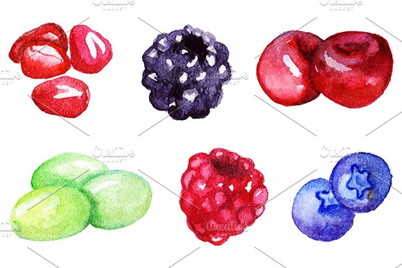 Watercolor berries set vector cover image.