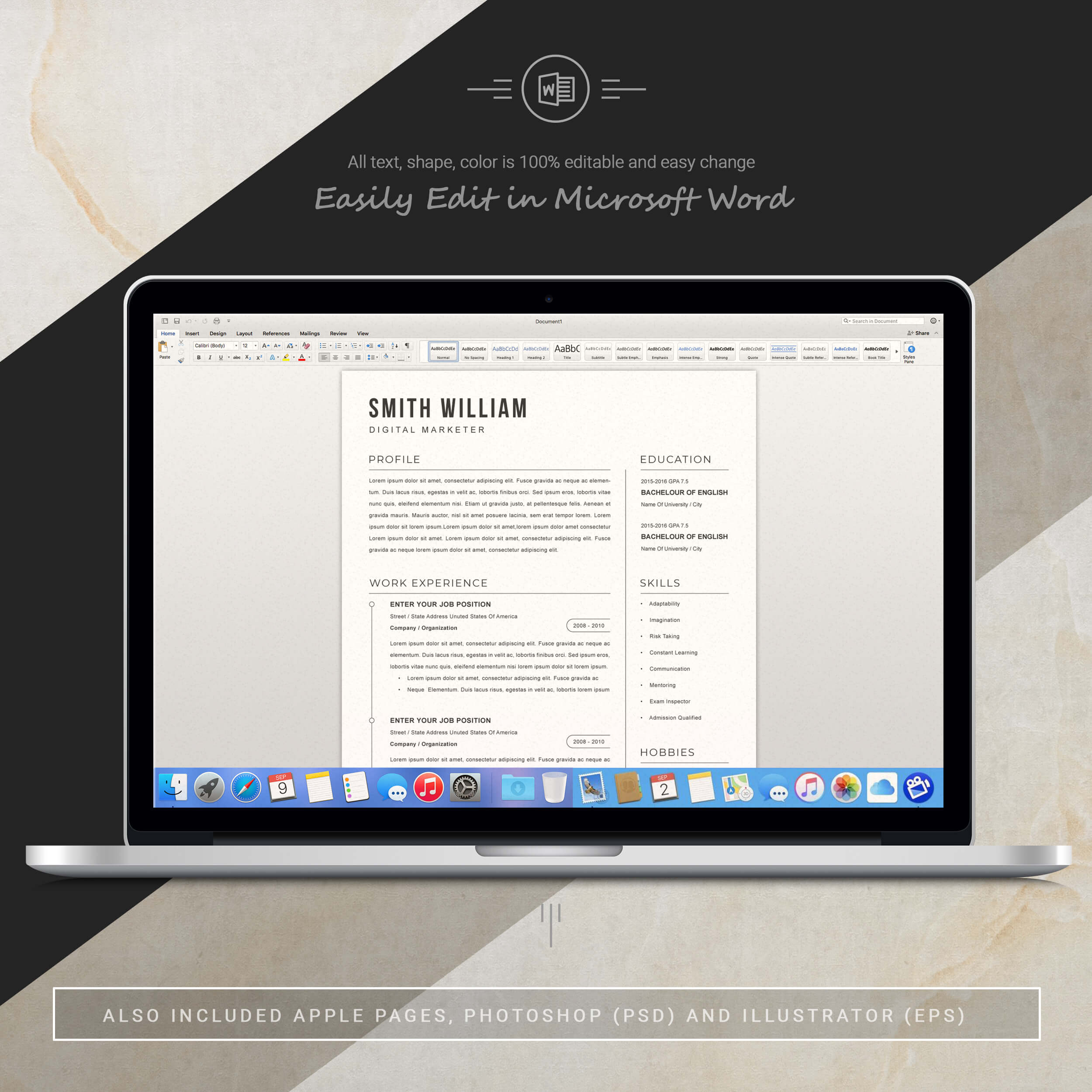 05 3 pages free resume ms word file format design template 1 205