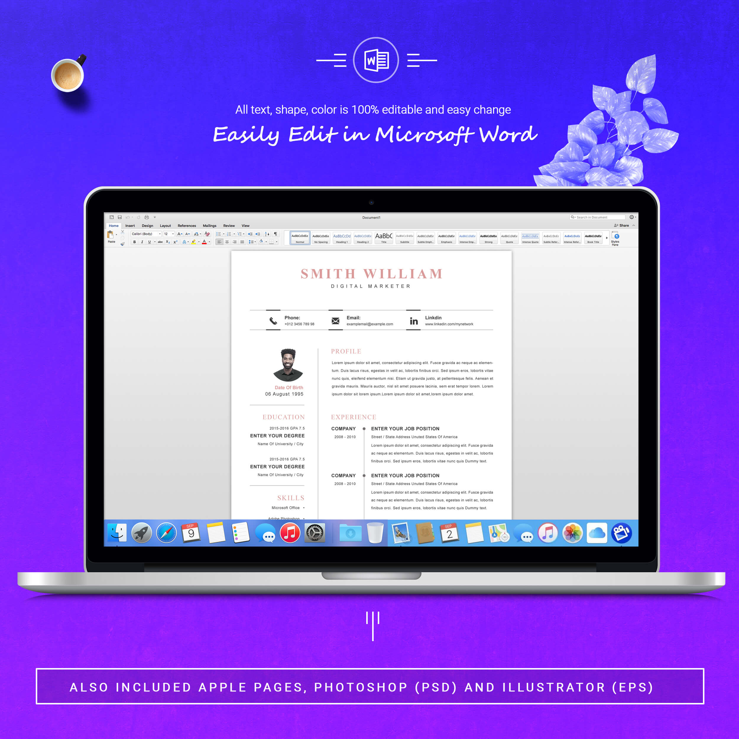 05 3 pages free resume ms word file format design template 2 132