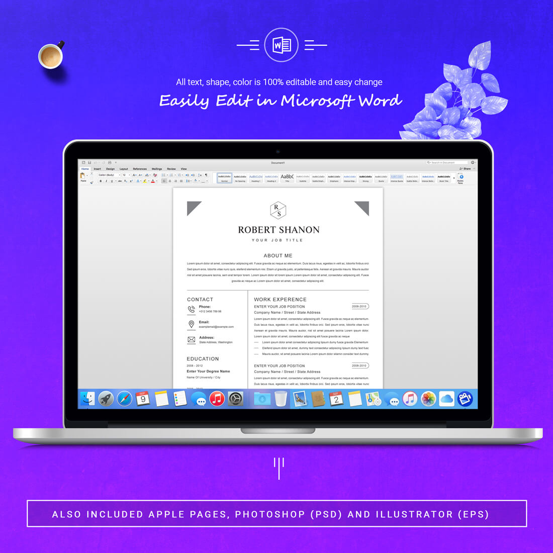 05 3 pages free resume ms word file format design template 2 890