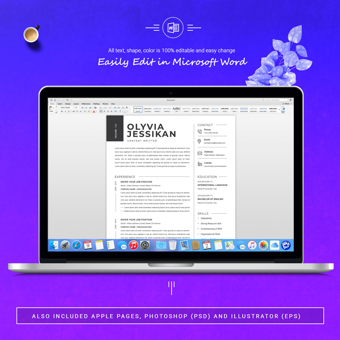 05 3 pages free resume ms word file format design template 5 869
