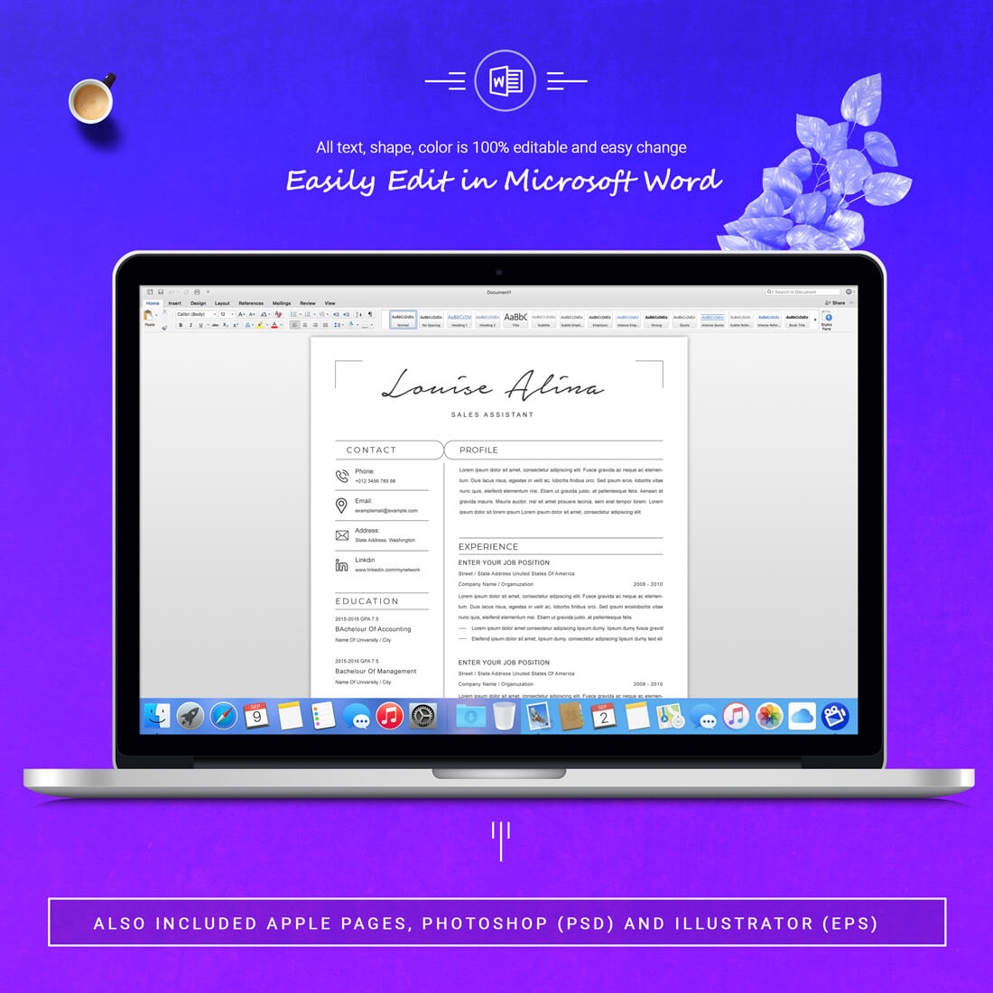 05 3 pages free resume ms word file format design template 6 852