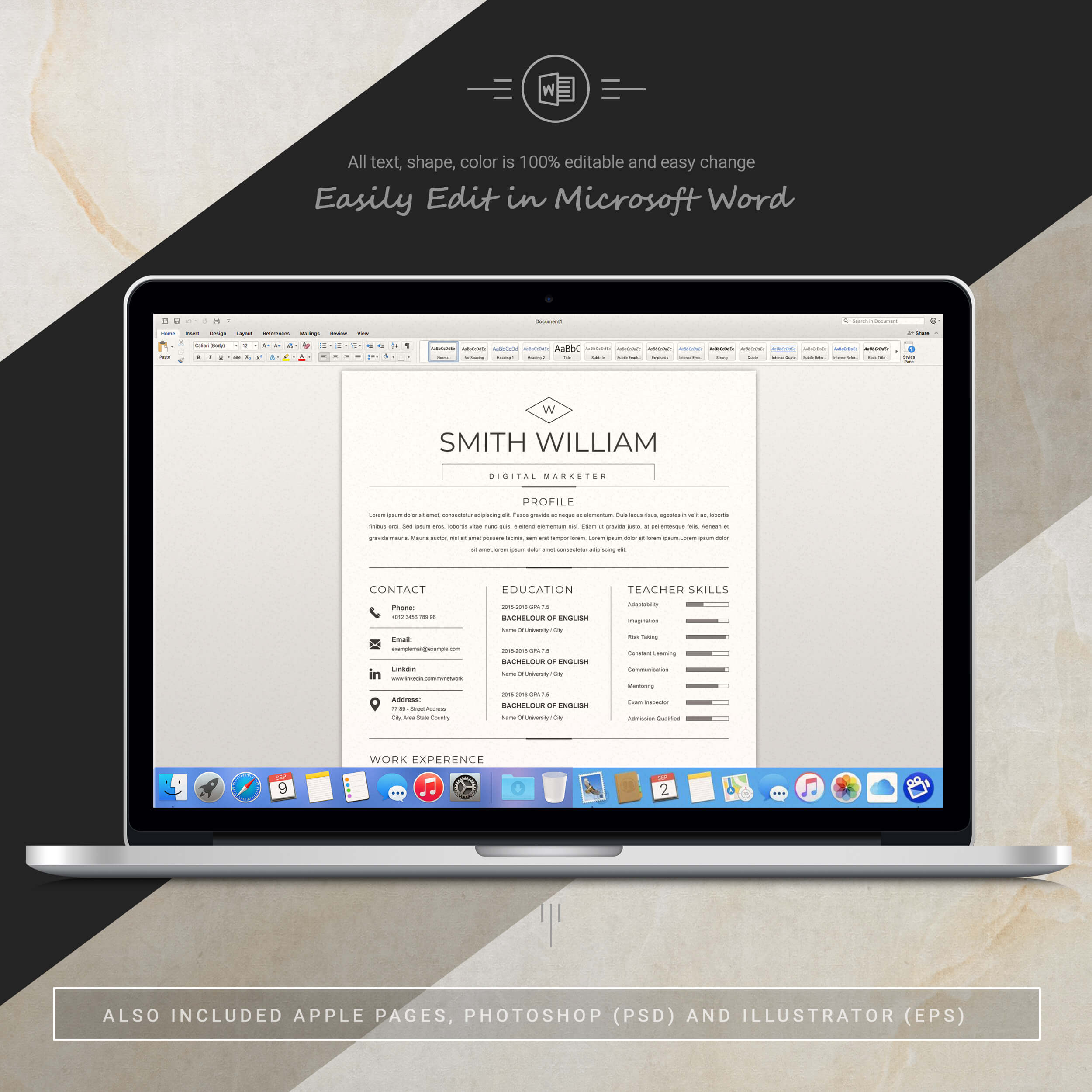 05 3 pages free resume ms word file format design template 778
