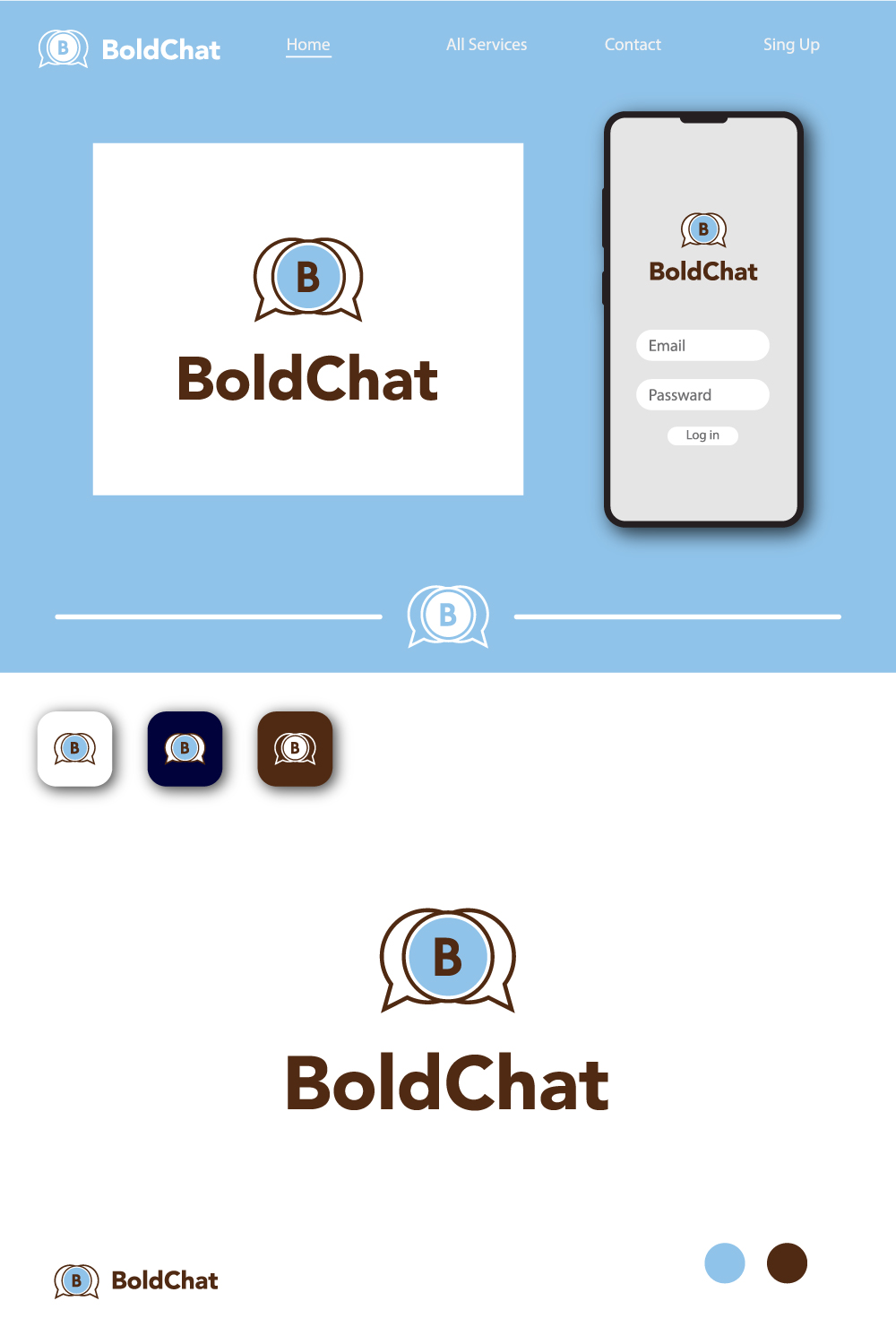 Simple and Minimal logo design, BoldChat pinterest preview image.