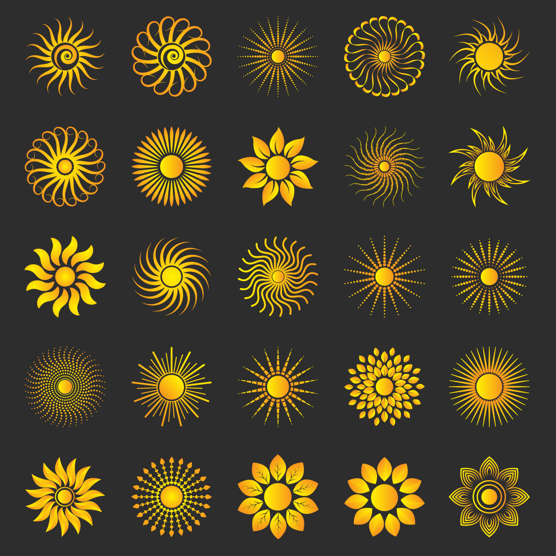 Abstract Vector 25 Sun Logo Bundle Different Sun Icon Set preview image.