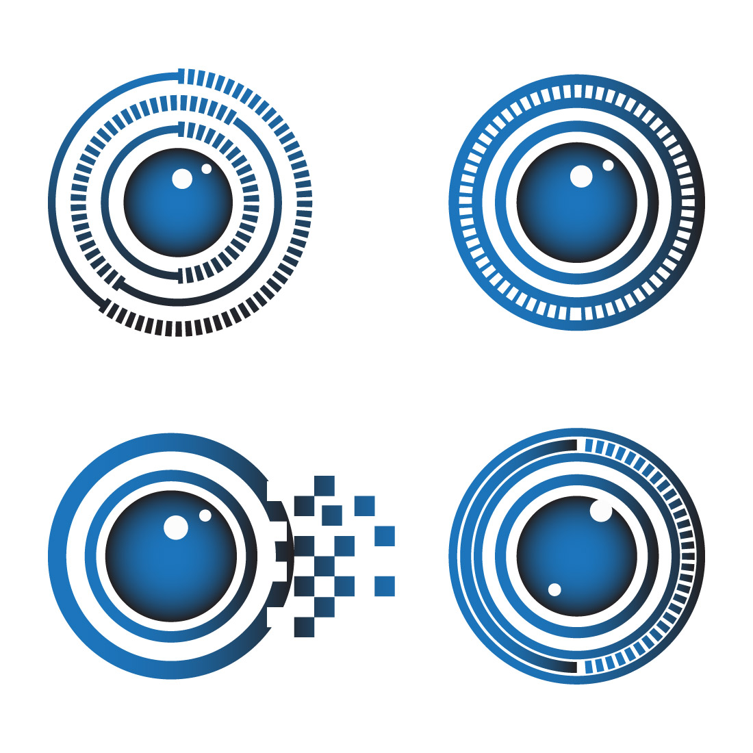 Abstract Vector 4 Blue Eye Logo Bundle Different Eyes Icon Set preview image.