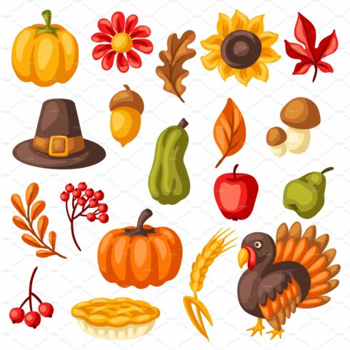 Set of Happy Thanksgiving Day items cover image.