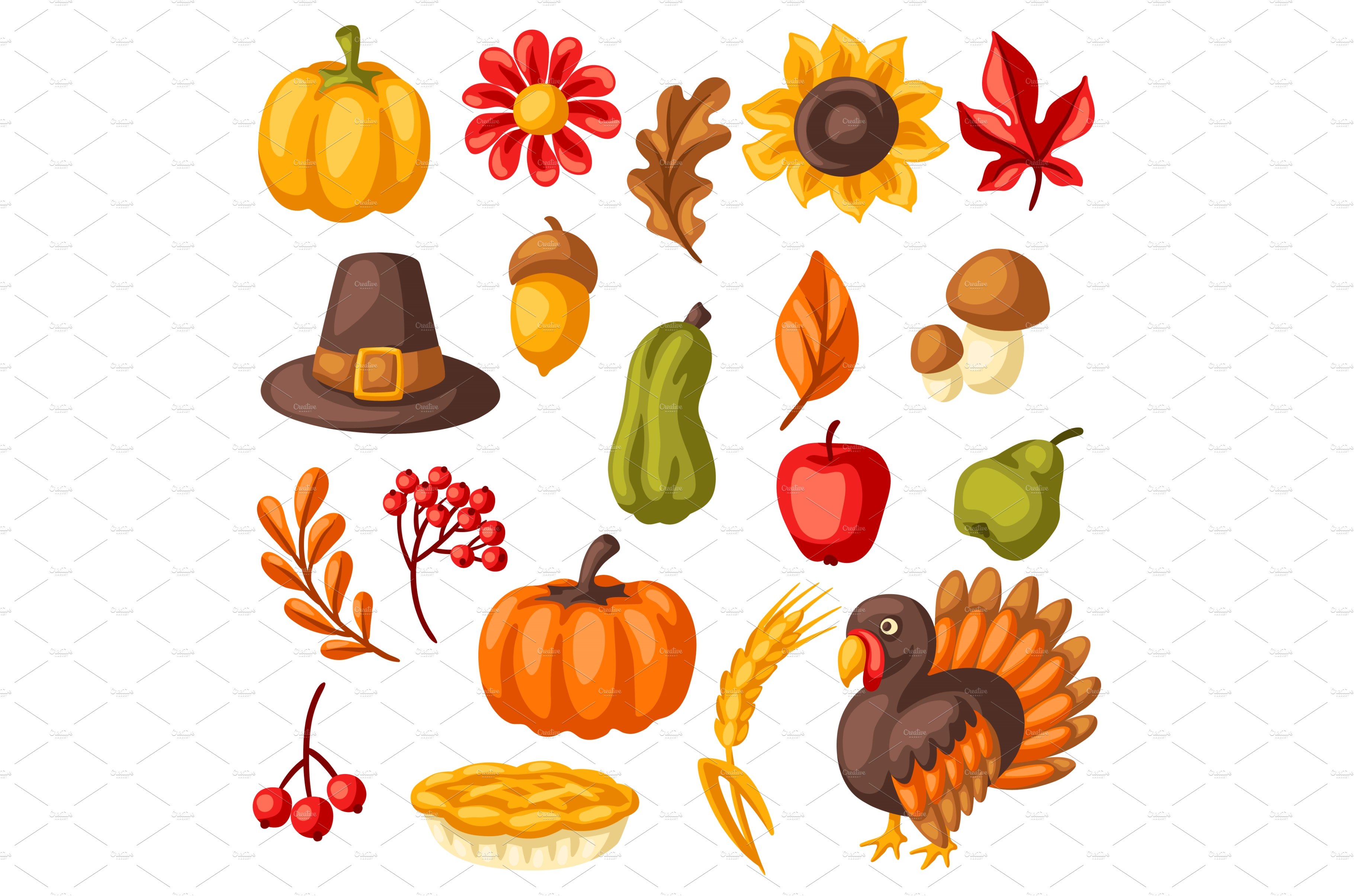 Set of Happy Thanksgiving Day items cover image.