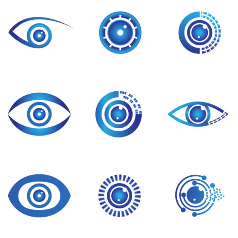 Abstract Vector 9 Blue Eye Logo Bundle Different Eyes Icon Set cover image.