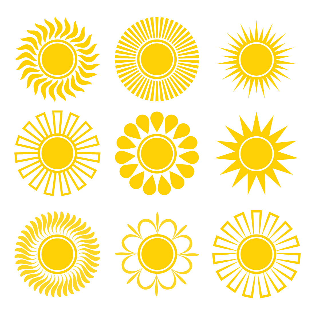 Abstract Vector 9 Sun Logo Bundle Different Sun Icon Set preview image.