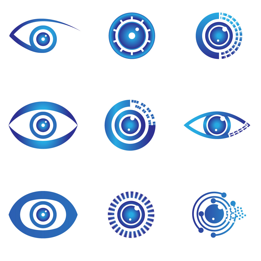 Abstract Vector 9 Blue Eye Logo Bundle Different Eyes Icon Set preview image.