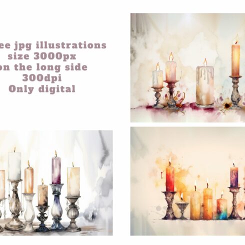 Vintage candles watercolor digital cover image.