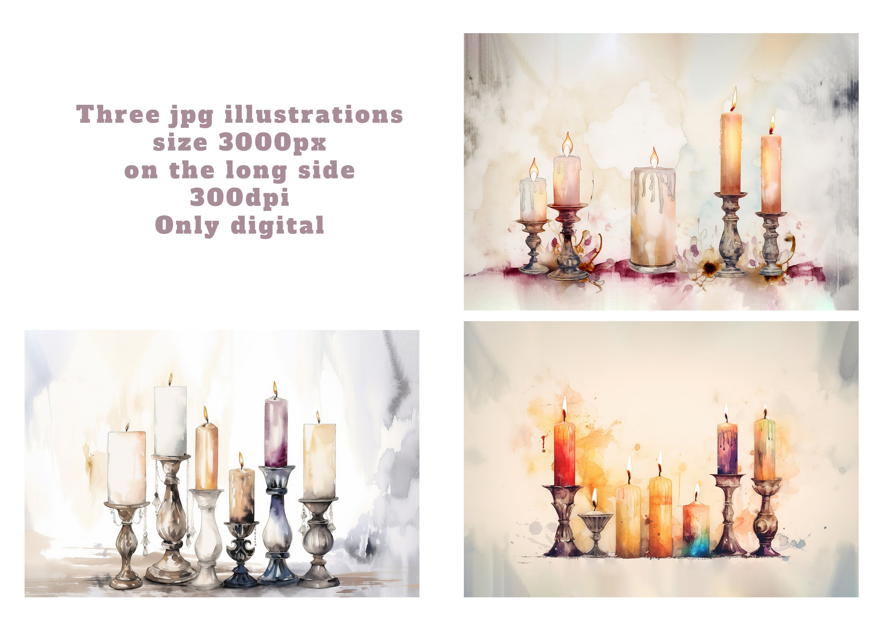 Vintage candles watercolor digital cover image.