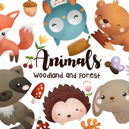 Watercolor Woodland Animals Clipart cover image.