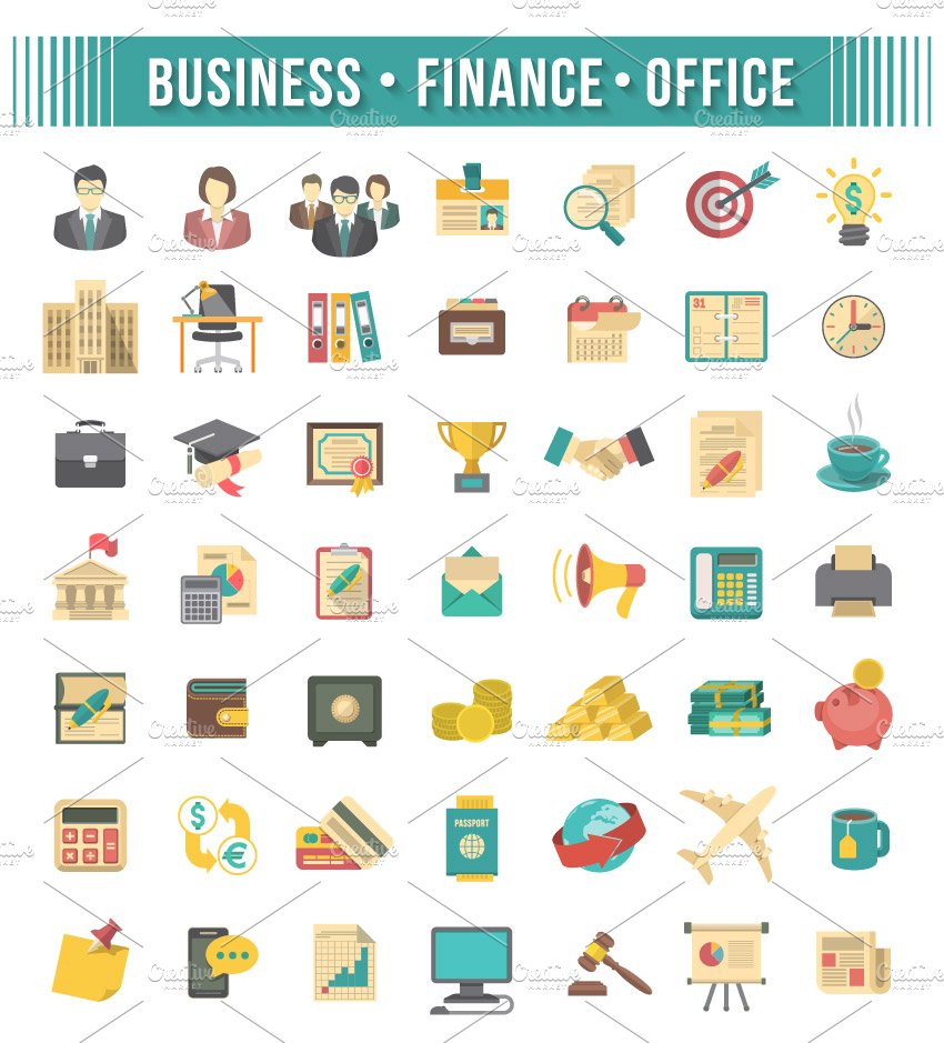 Flat Business and Financial Icons cover image.