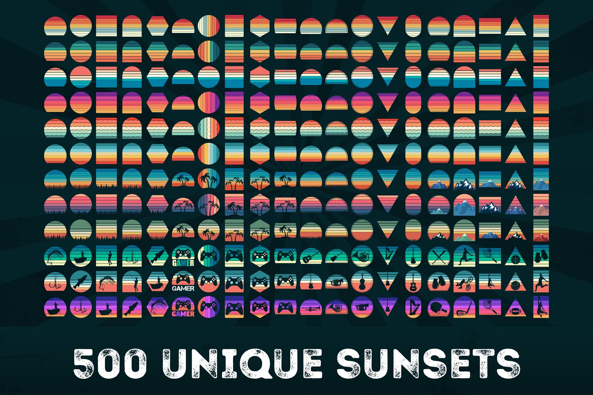 500 Retro SVG Vintage Sunsets Bundle preview image.