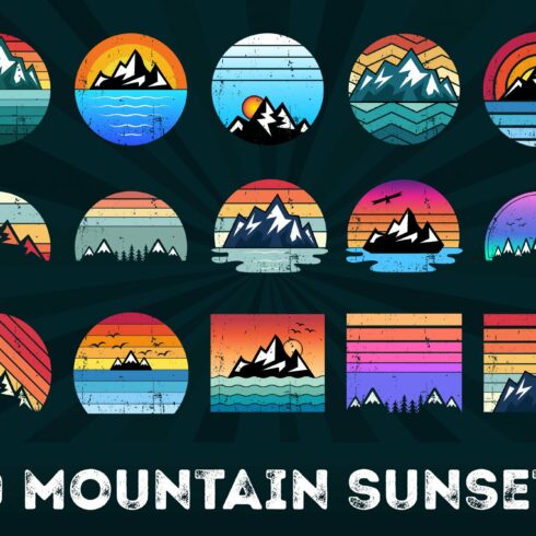 20 Retro Mountain Sunsets Bundle cover image.