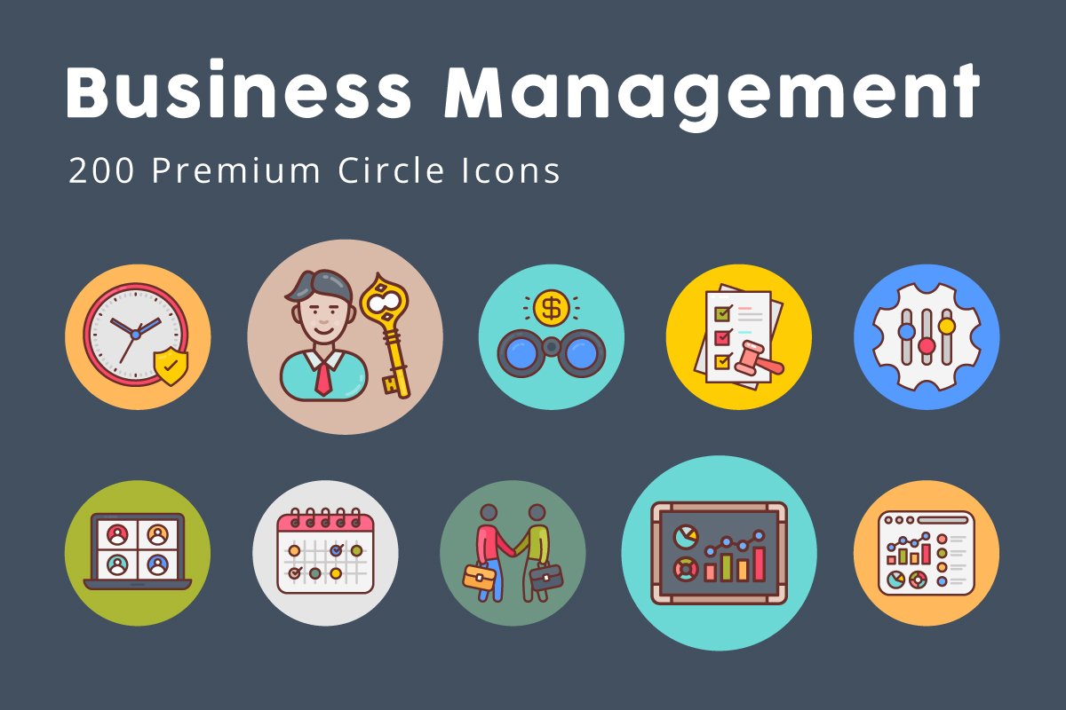 Business Management Circle Icons cover image.