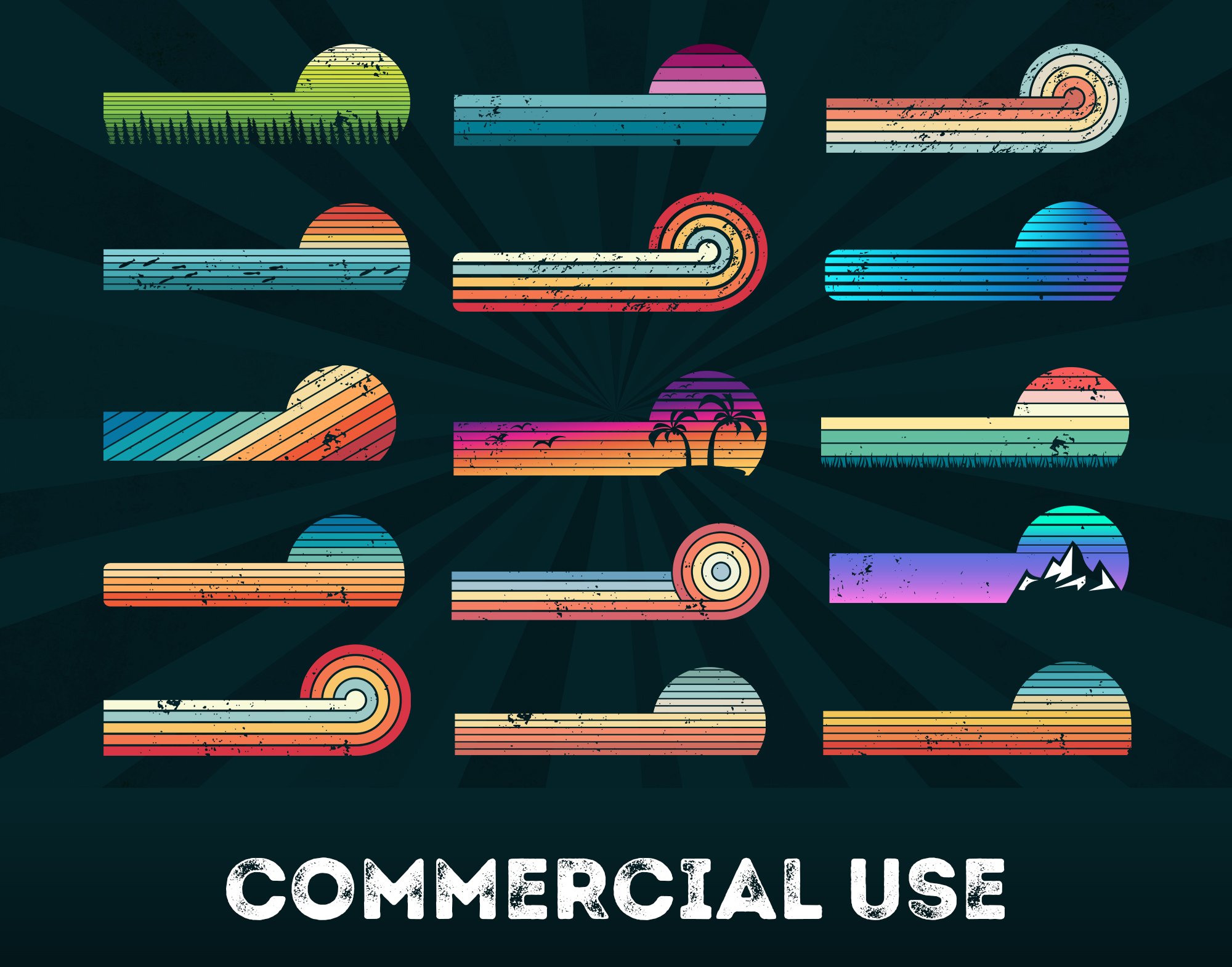 15 Retro Horizontal Sunsets Bundle cover image.