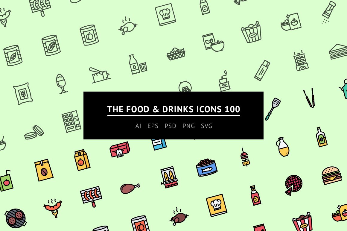 The Food & Drinks Icons 100 cover image.