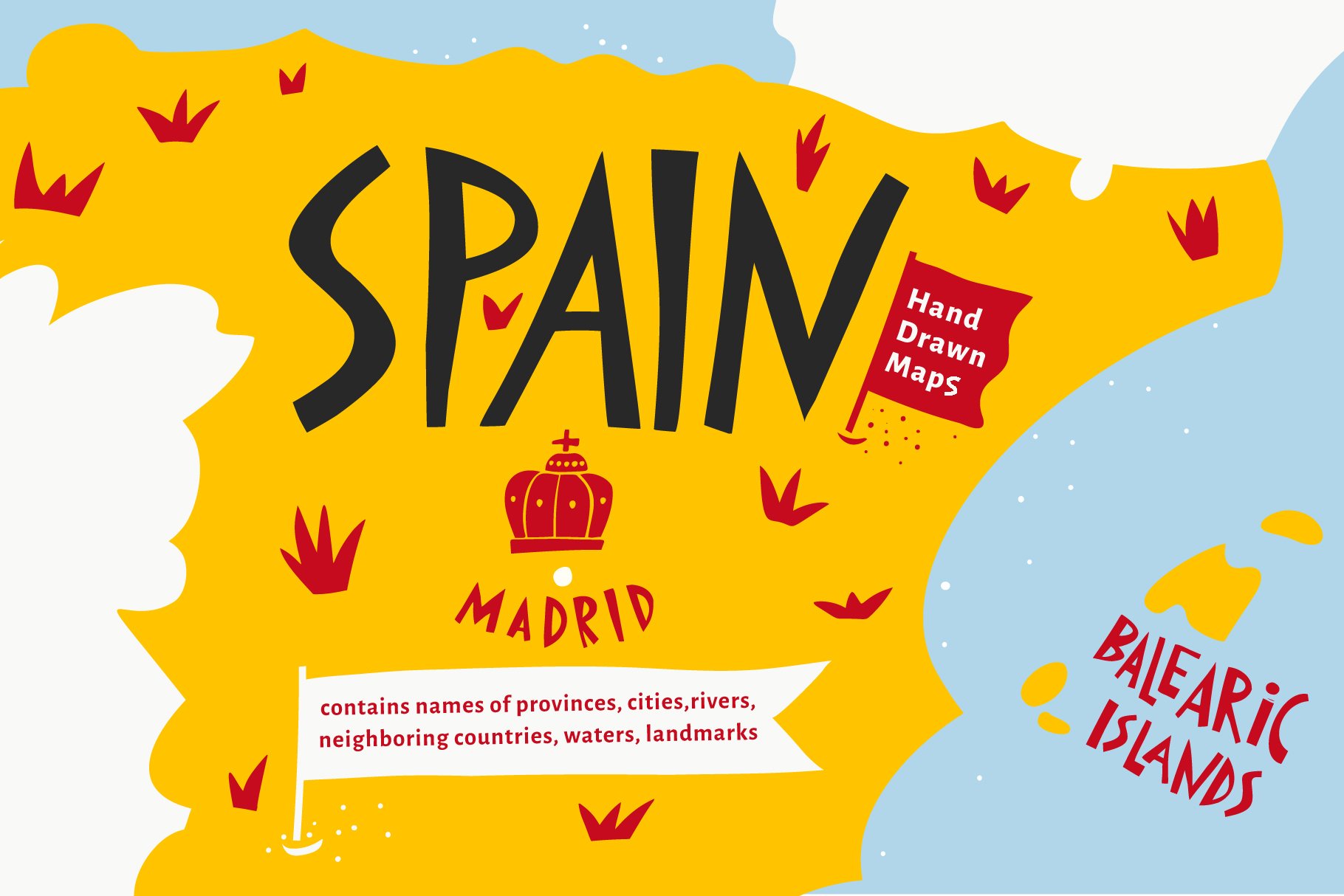 Spain. Hand Drawn Maps With Names cover image.