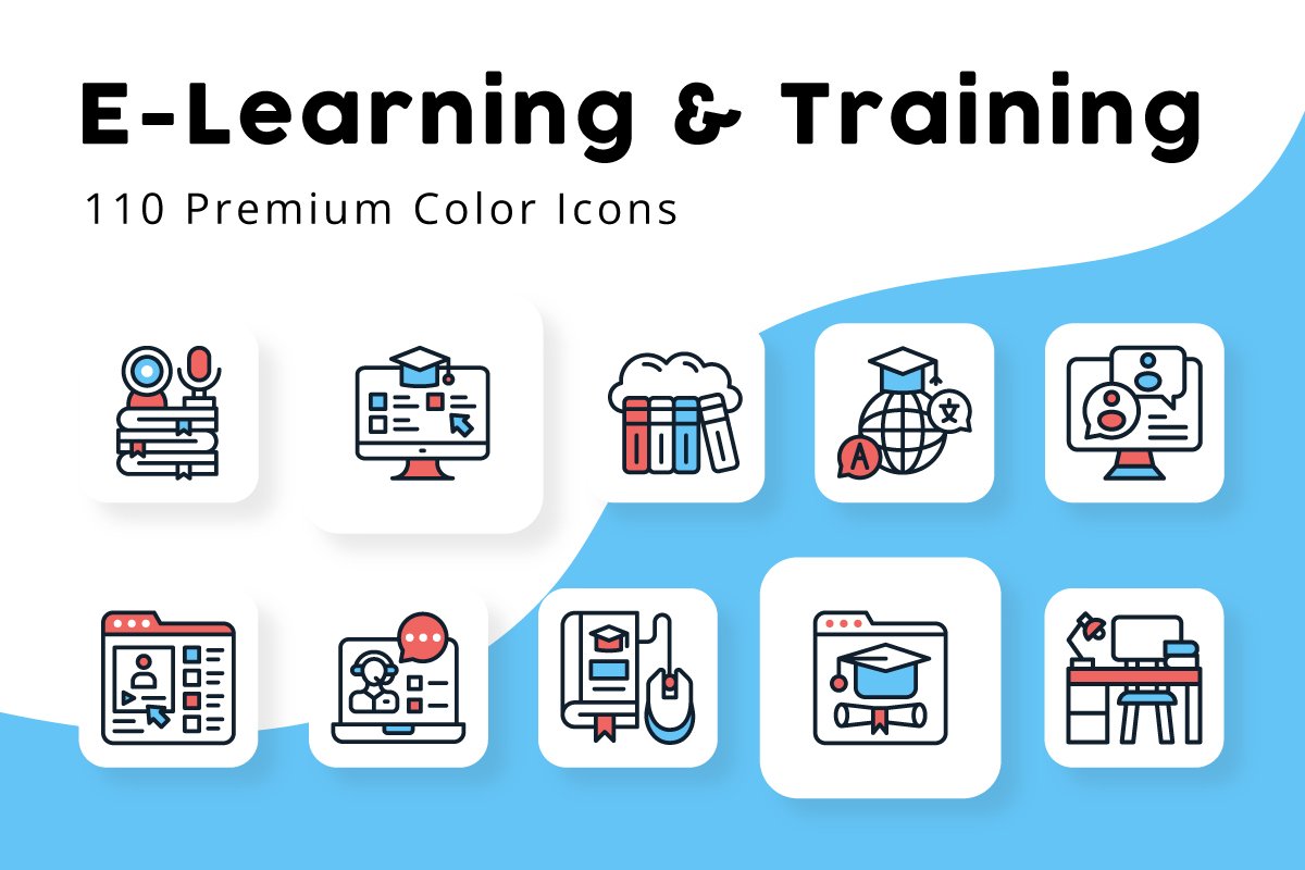 E-Learning and Training Color Icons cover image.