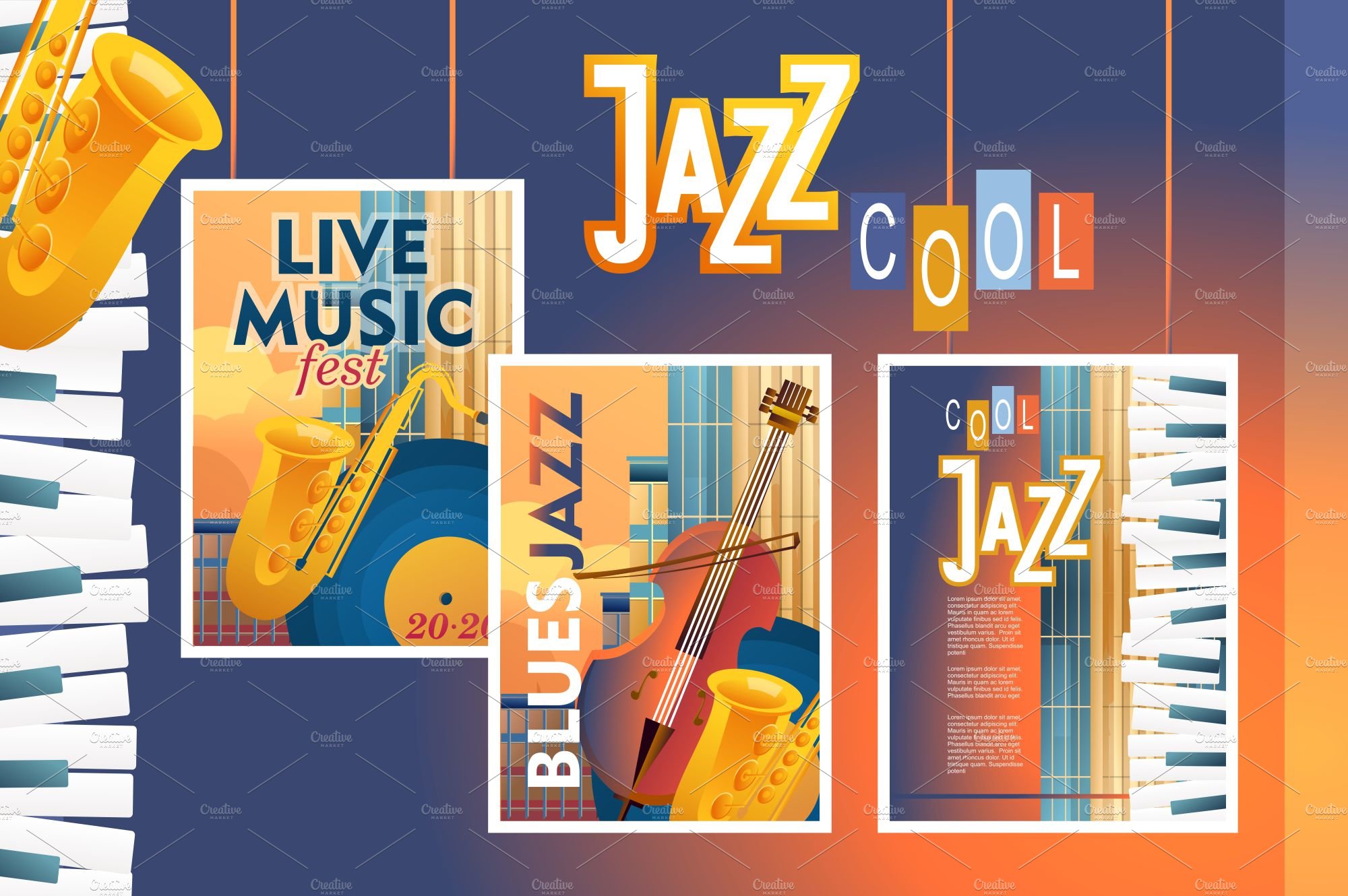 Set of jazz posters preview image.