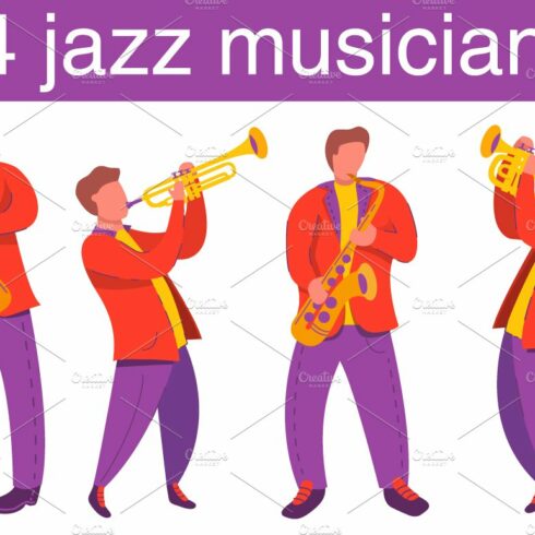 Jazz musicians trombone, saxophone. cover image.