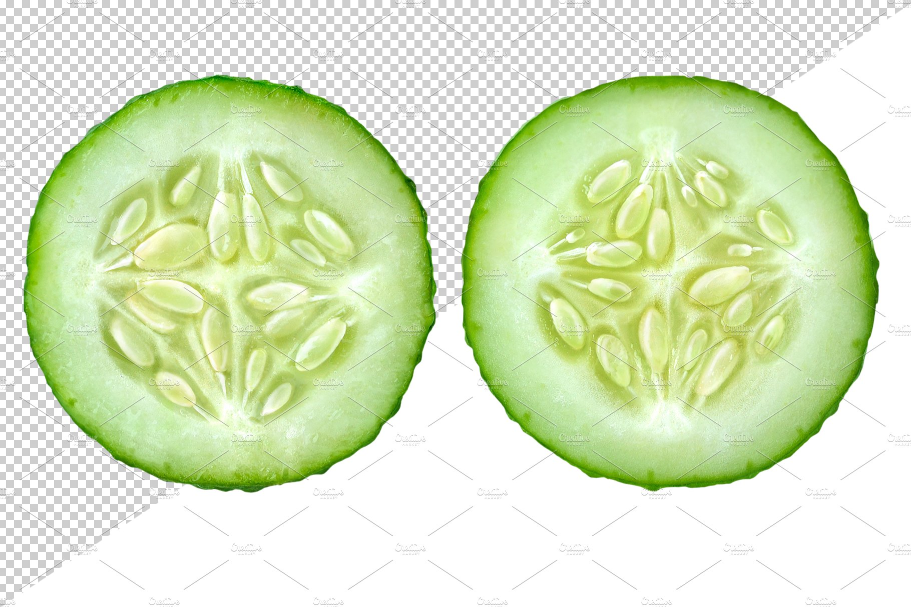 Cucumber pieces, leaves and flower preview image.