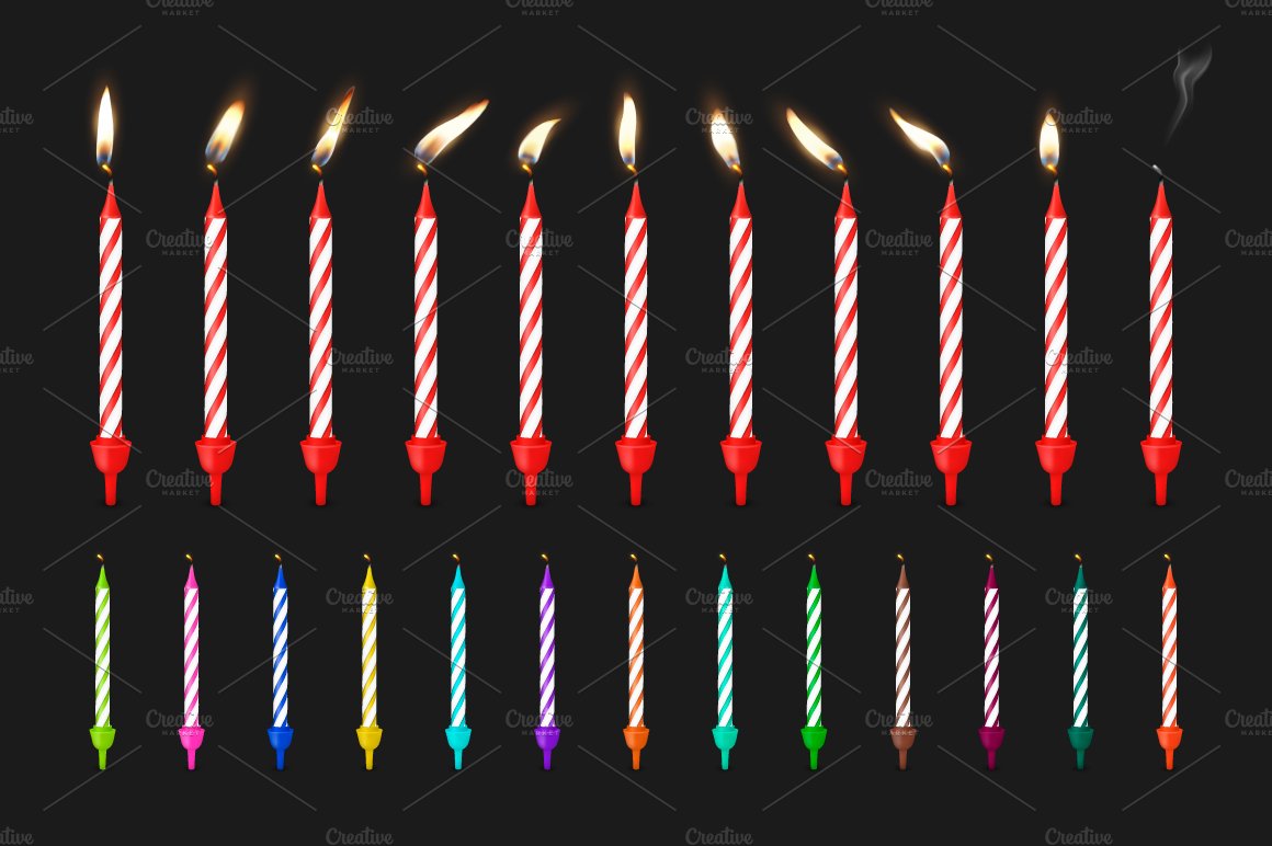 Birthday Candles&Flames. Vector Set. cover image.