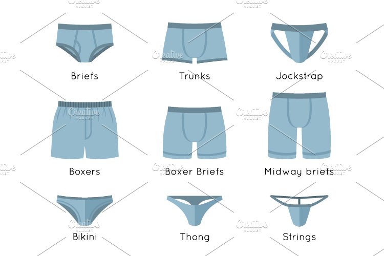 Male underwear types flat icons set cover image.