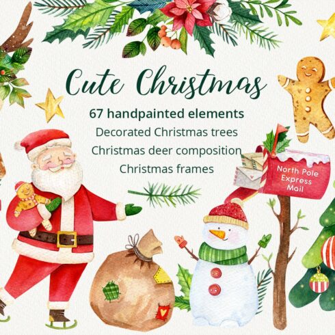 Classic Watercolor Christmas Clipart cover image.