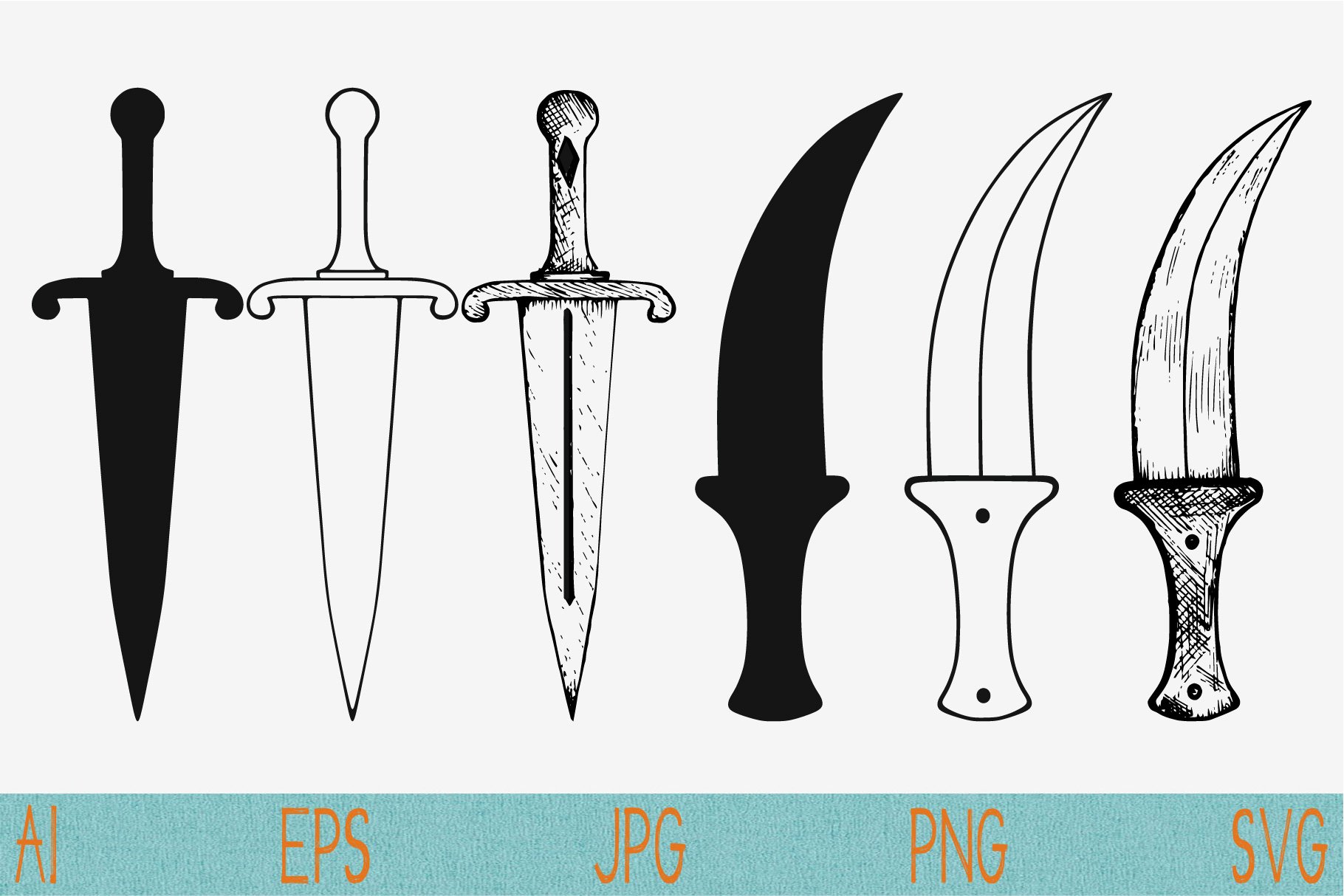 dagger, set vector svg png eps cover image.