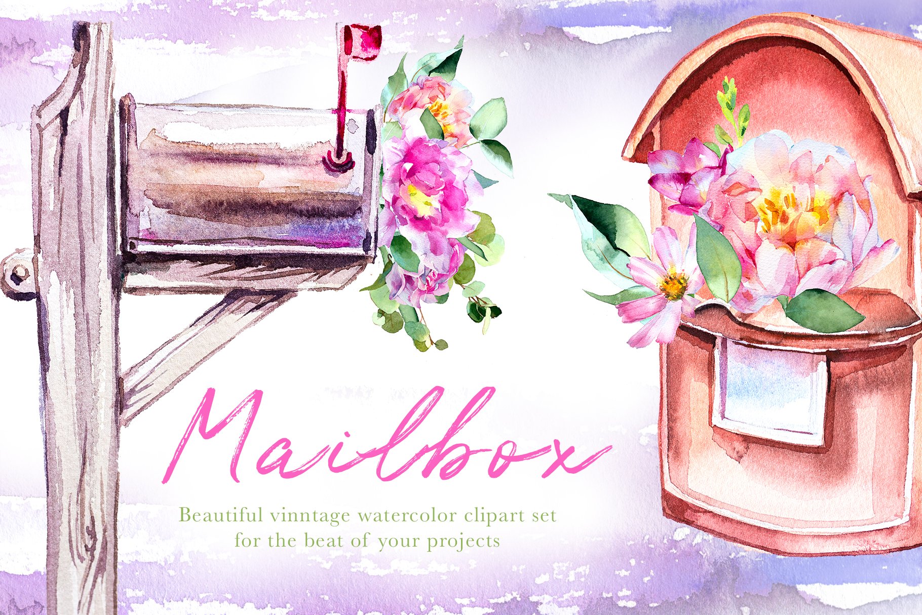 Watercolor Mailbox Clipart Set cover image.