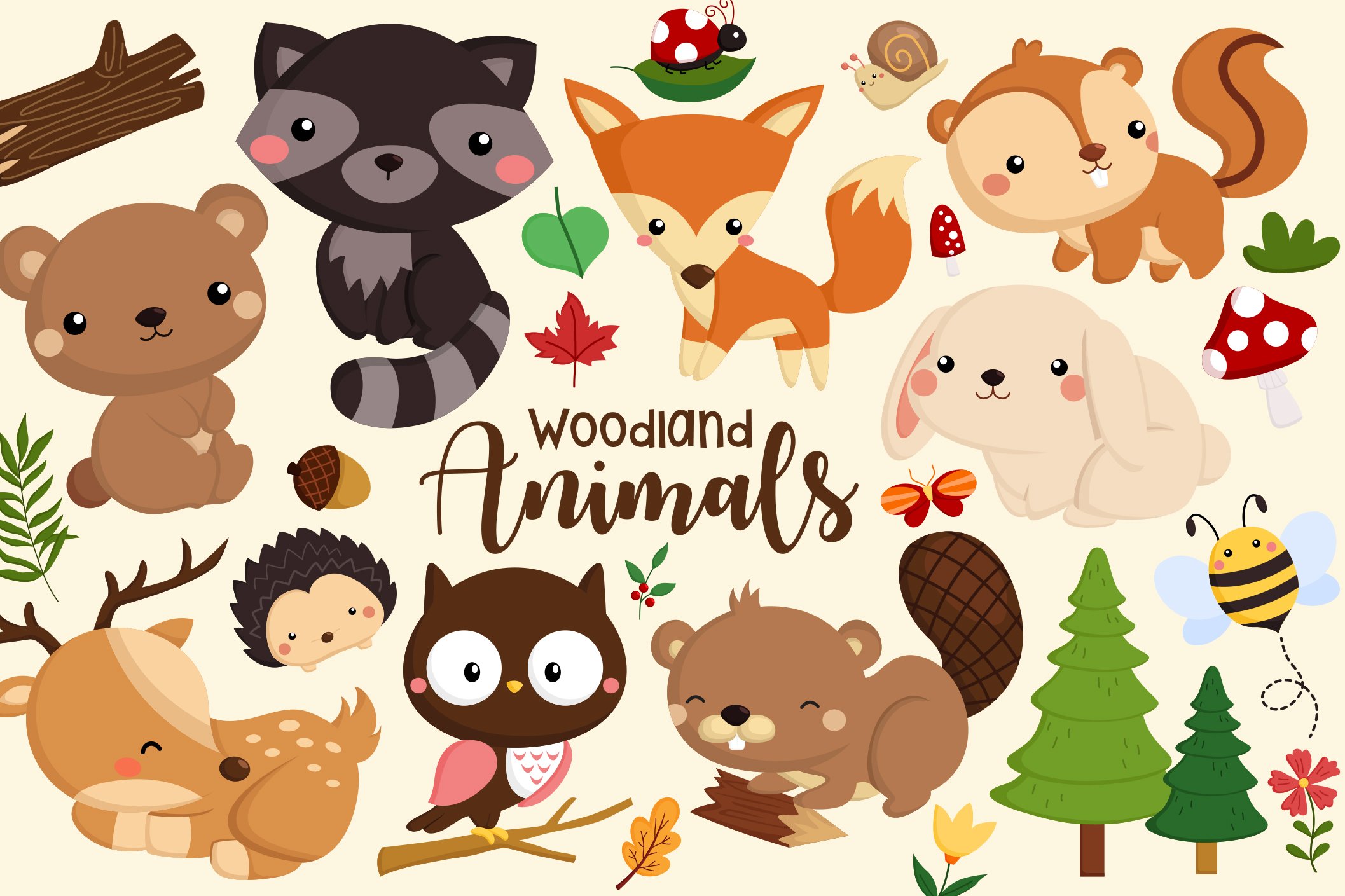 Woodland Animals Clipart cover image.