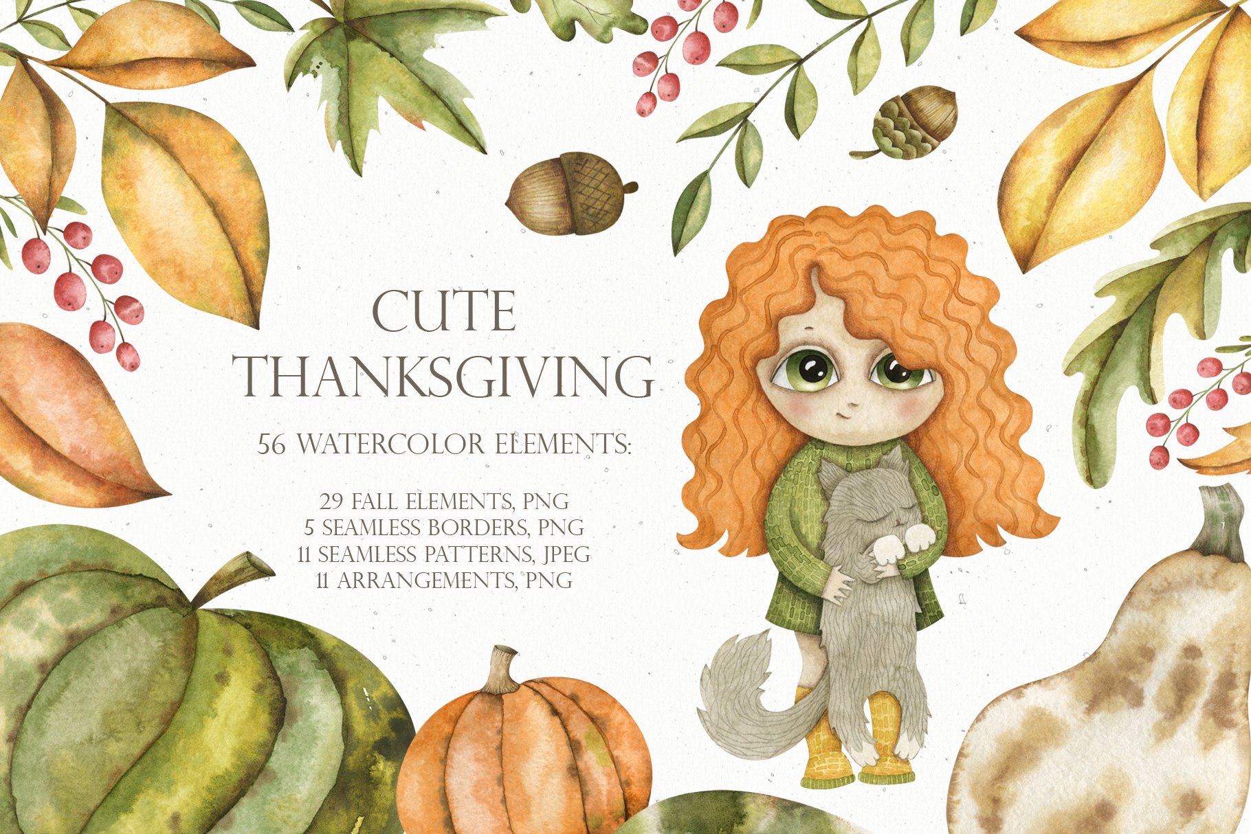 Watercolor Cute Thanksgiving Set cover image.