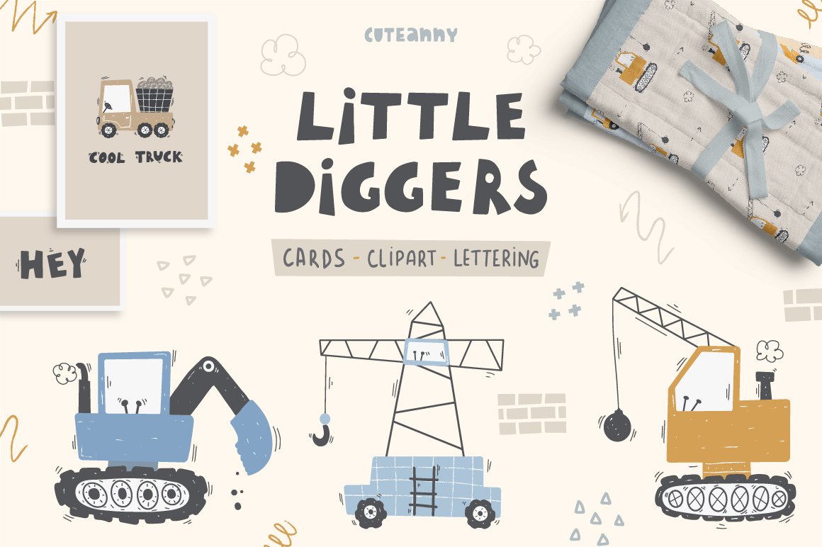 Little Diggers clipart & patterns cover image.