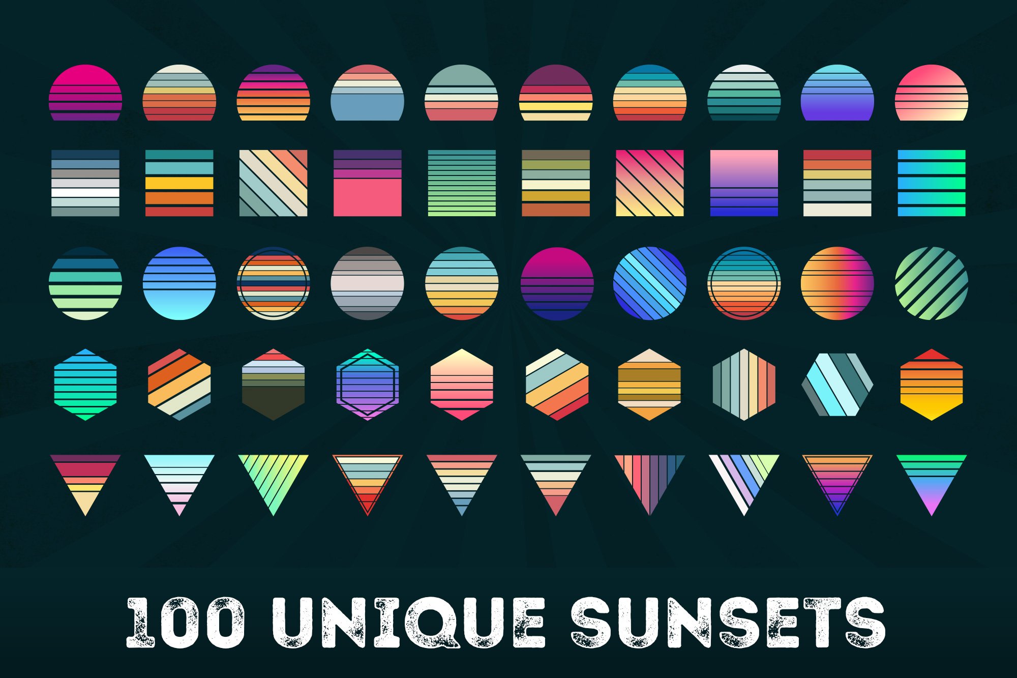 100 Vintage Retro Sunset Bundle SVG preview image.