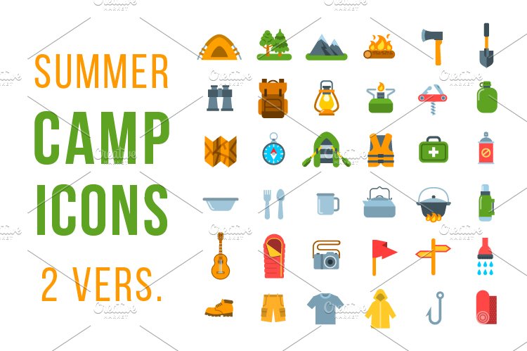 Summer Tourism Camping Icons cover image.