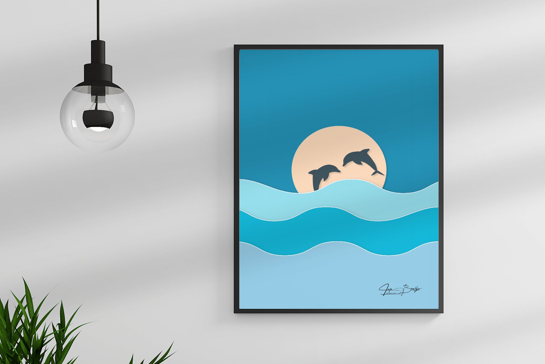 Dolphins enjoying the sunset - Art preview image.