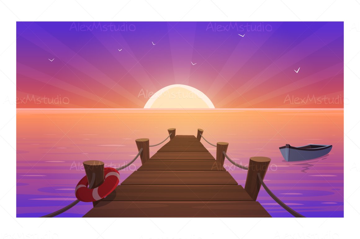 Cartoon Sunset At Pier cover image.