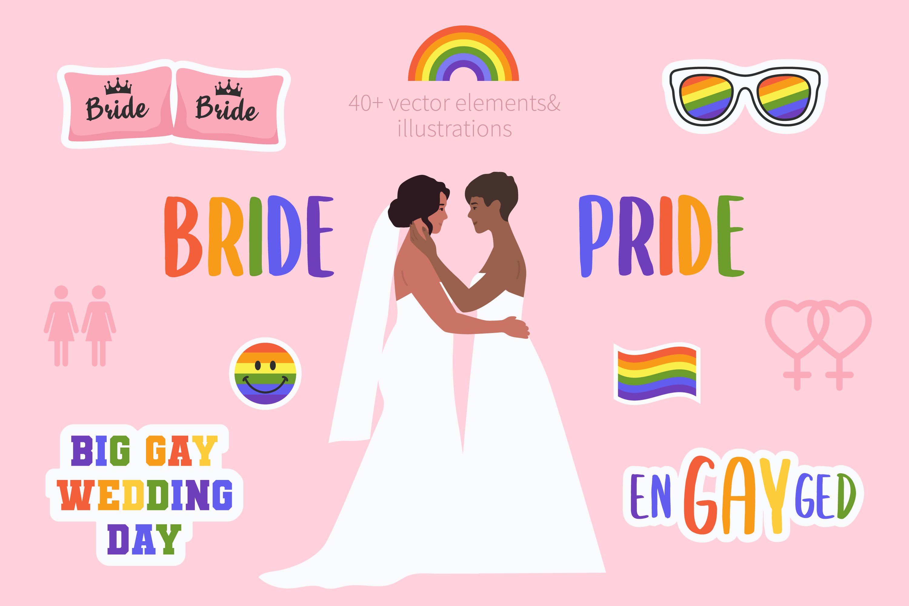 Bride Pride LGBT wedding vectors cover image.