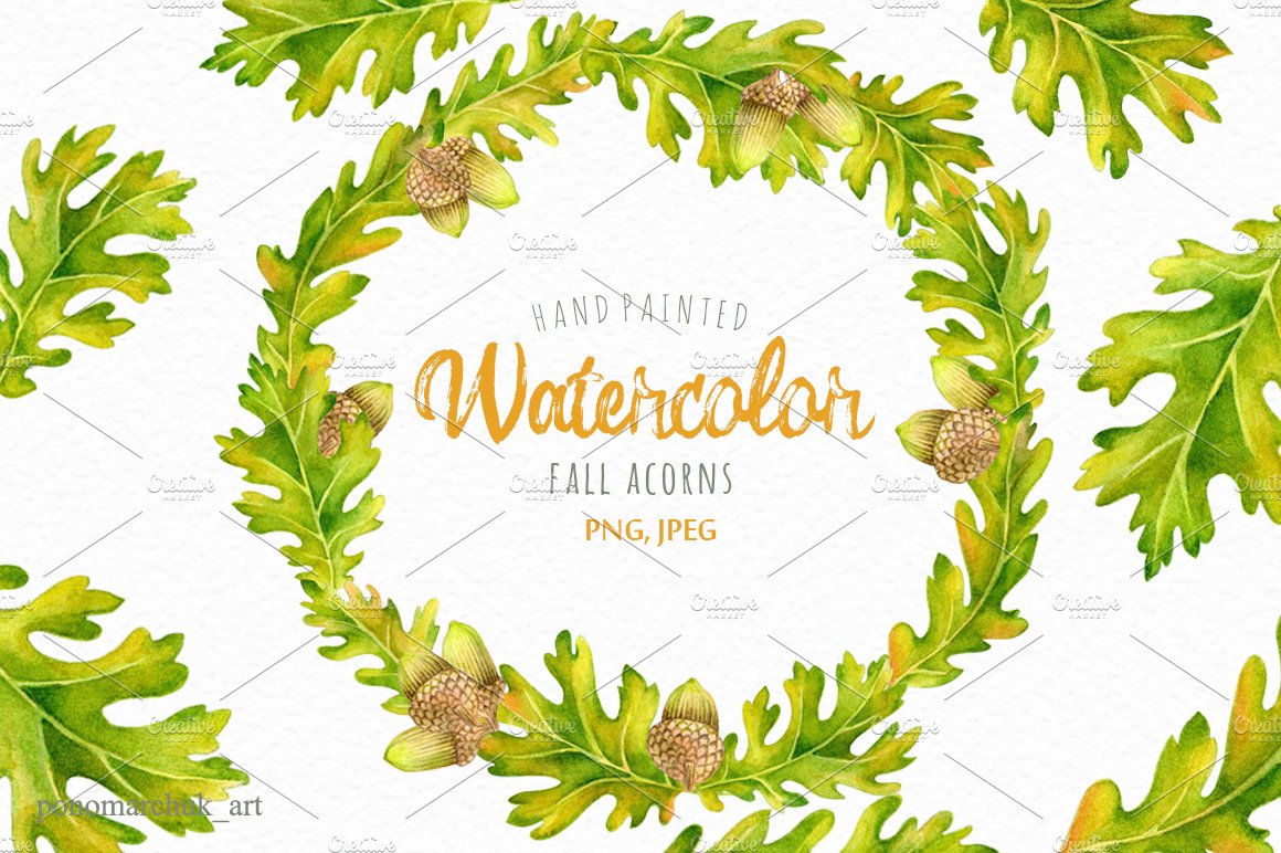 Watercolor Fall acorns collection cover image.